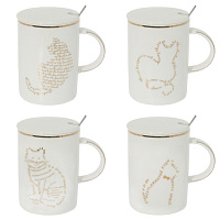 Кружка с крышкой и ложкой, 400 мл, L11,5 W8 H11,5 см, 4в. оптом