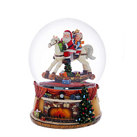 Фигурка декор в стекл шаре "Дед Мороз на лошадке" (муз и вьюга, 3xAAA н/п), D 15 см, L14 W14 H19 см оптом