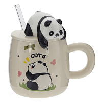 Кружка с крышкой и трубочкой, 390 мл, L14 W10 H13 см оптом