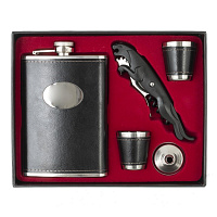 Набор из 5-ти предм: фляжка, 2 стопки, штопор, воронка, 230 мл, L21,5 W17,5 H4,5 см оптом