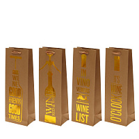 Пакет подарочный для бутылок (бумага 300г/м2, блок 12шт), L12,5 W8,5 H36 см, 4в. оптом