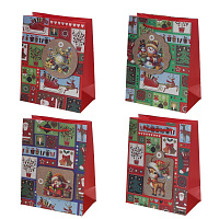 Пакет подарочный S (бумага 210г/м2, блок 12шт), L18 W10 H23 см, 4в. оптом